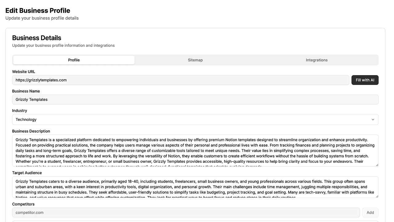 Business profiles preview
