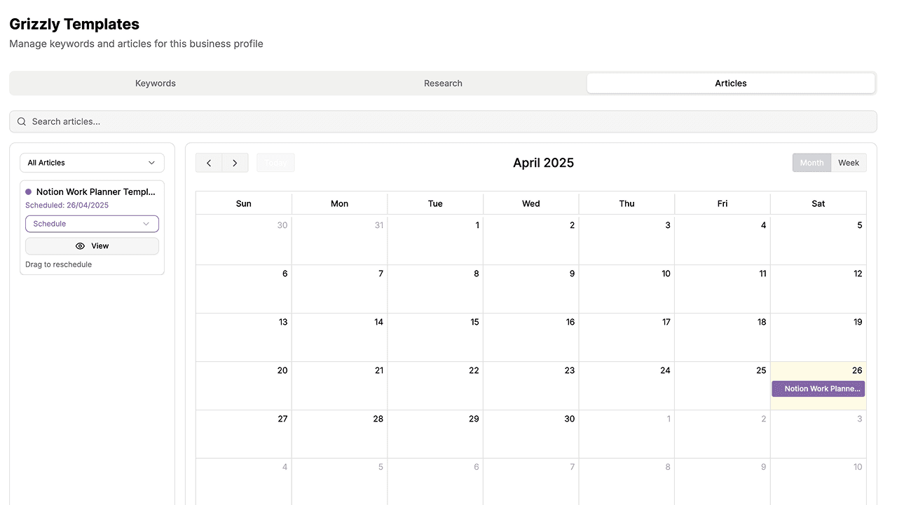 Content calendar preview