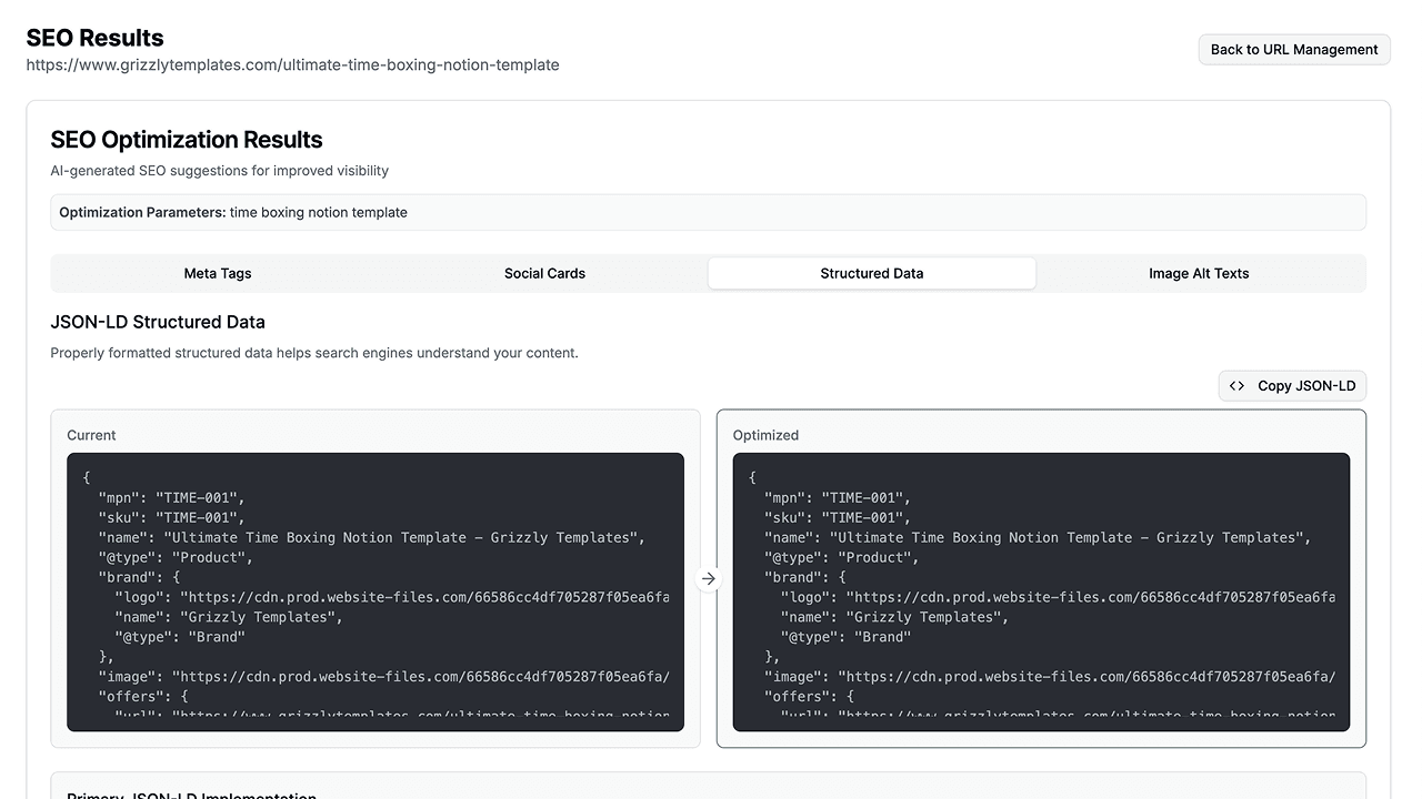 Page optimization preview